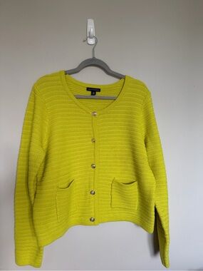 Saks Fifth Avenue Neon Yellow Button-Front Cardigan
